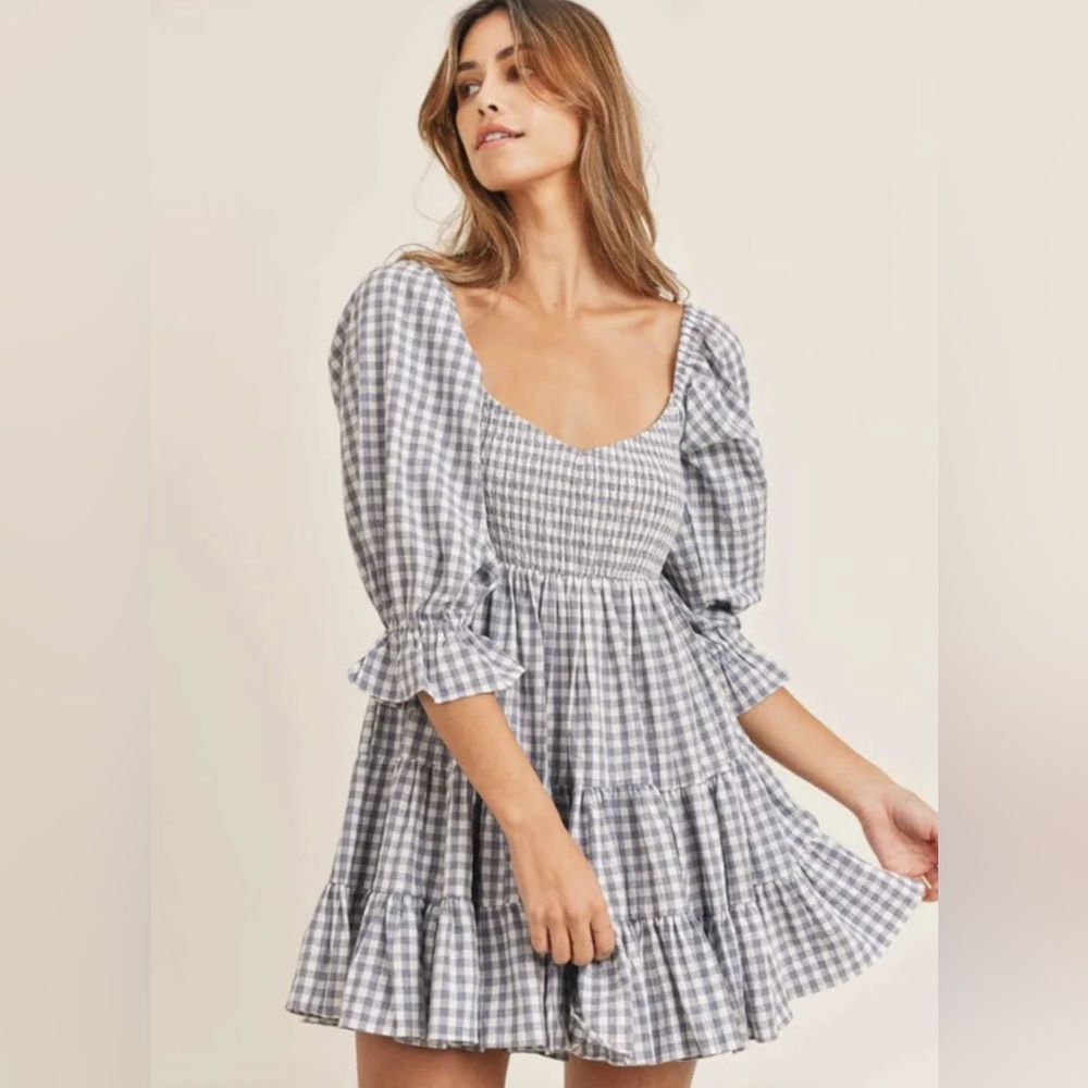 SOLD ON INSTAGRAM-Mable light blue checker mini dress